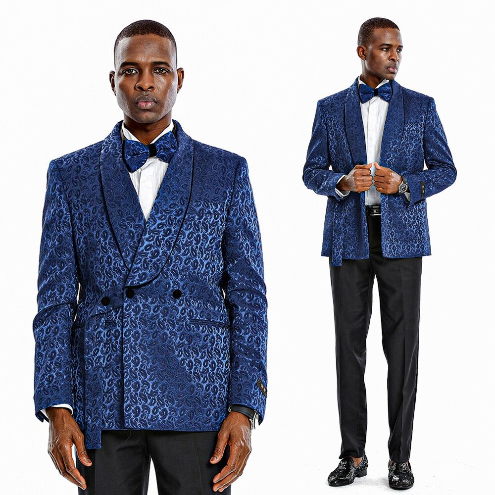 Knot Side Textured Paisley 2pc Tuxedo, Blue